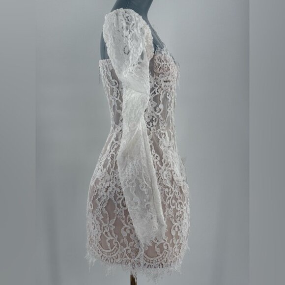 🆕 BRONX & BANCO 🧿 NWOT Colette Lace Long Sleeve Mini Dress, White Sz XS / US 2 - Picture 6 of 16